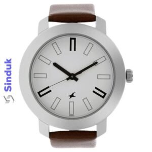 Fastrack NS3120SL01 Quartz Analog White Dial Leather Strap Watch for Guys